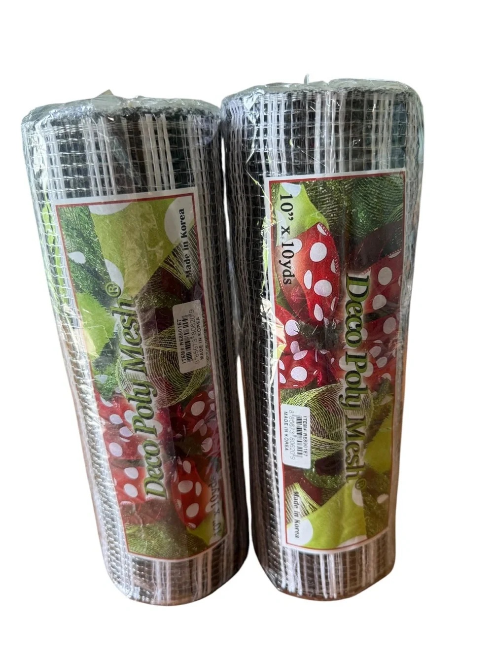 Lot of 2  Black/White Wreath Decorative Poly Mesh Ribbon 10